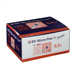 Инсулинови игли със спинцовка , BD Micro-Fine 0.3ml Insulin Syringe and needle 30G 0,30x8mm 100 pcs