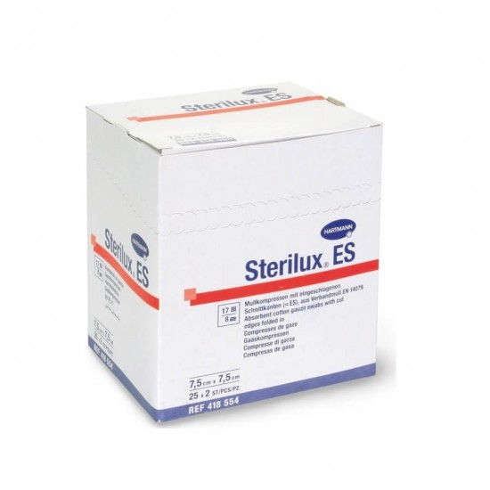 HARTMANN Sterilux ES марлени компреси стерилни 17 нишки 8 дипли, 7.5 x 7.5 cm 8ply 25 x 2 бр