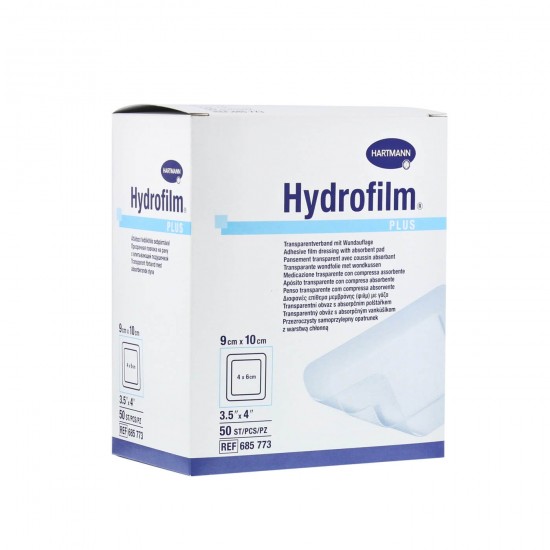 HARTMANN Hydrofilm Plus Прозрачна филм-превръзка с абсорбираща подложка 9cm x 10cm 50 бр