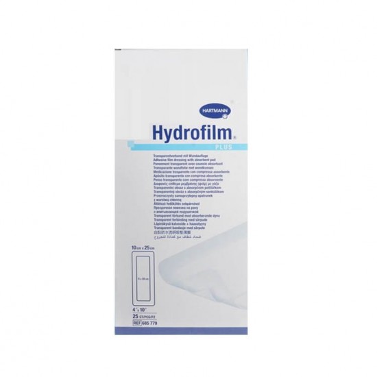 HARTMANN Hydrofilm Plus Прозрачна филм-превръзка с абсорбираща подложка 10cm x 25cm 25 бр