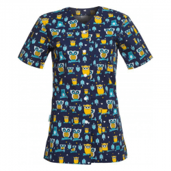 Medical Blouse Carina Owls for Women in Blue with Buttons B-Well 401560