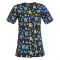 Medical Blouse Carina Owls for Women in Blue with Buttons B-Well 401560