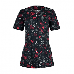 Medical Blouse Carina Black Hearts with Buttons B-Well 401569